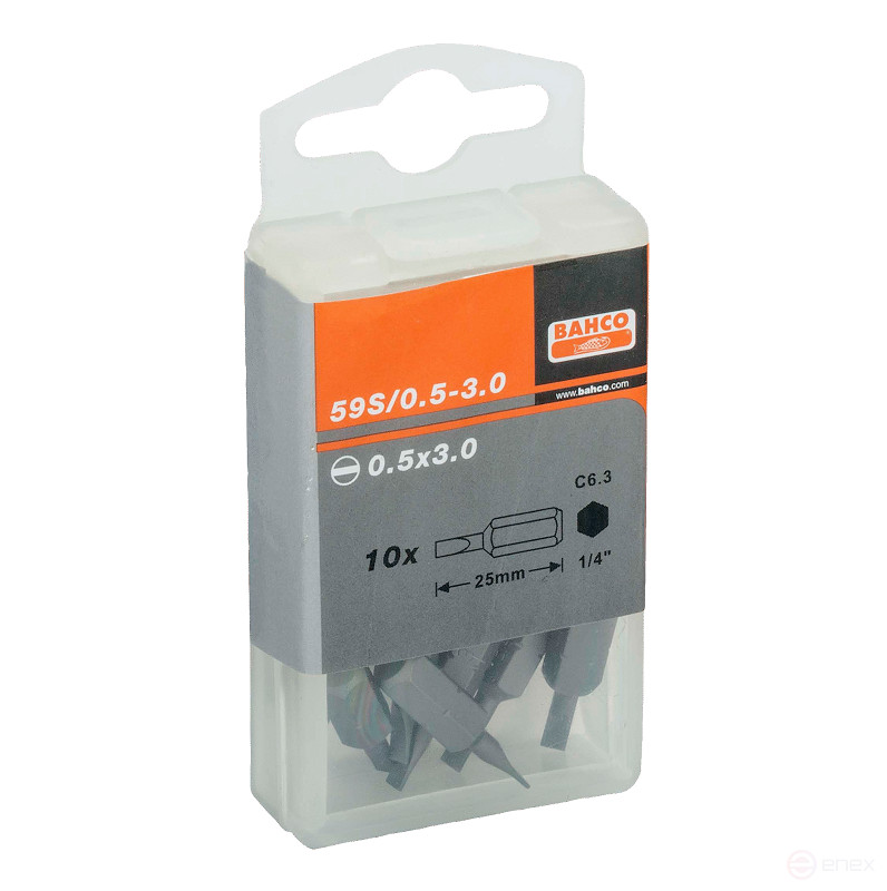 1/4" Screw bits with slot 1.6x9 mm, L=25 mm, 10 pieces