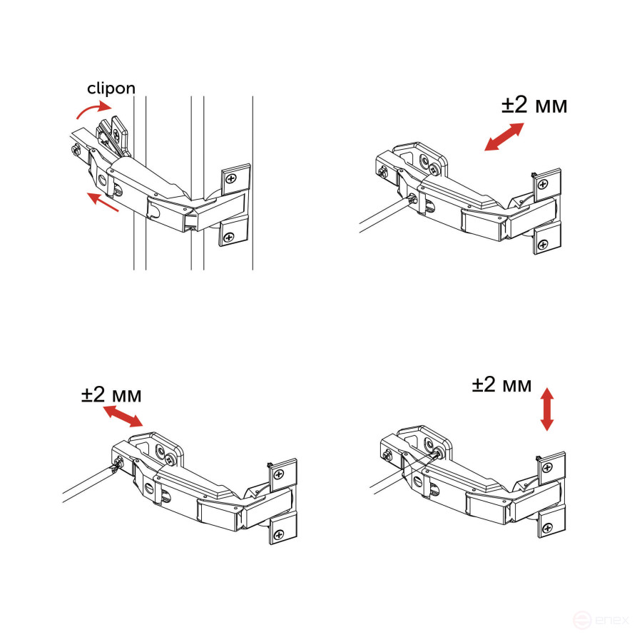 Hinge 165° overhead with door closer 45mm h0 clip-on AKS PLUS 3D (self-tapping screws, plugs) 0th entry