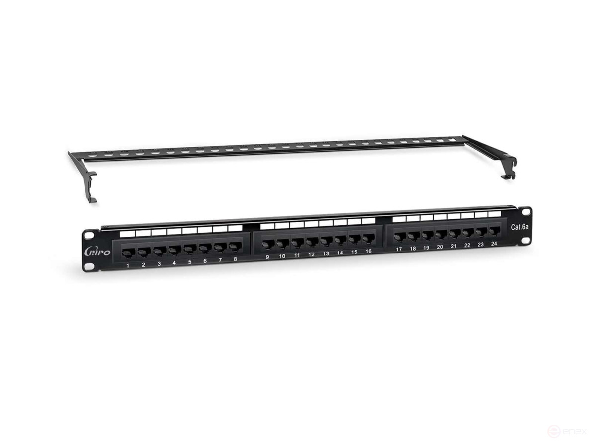 Патч-панель 19" (1U) Ripo, 24 порта RJ-45, категория 6A, Dual IDC, с LED-подсветкой
