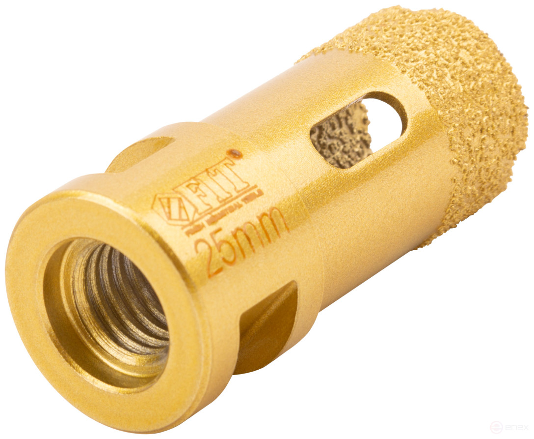 Коронка кольцевая для УШМ, М14, по керамограниту, камню и кафелю алмазная, вакуумное спекание 25х60 мм