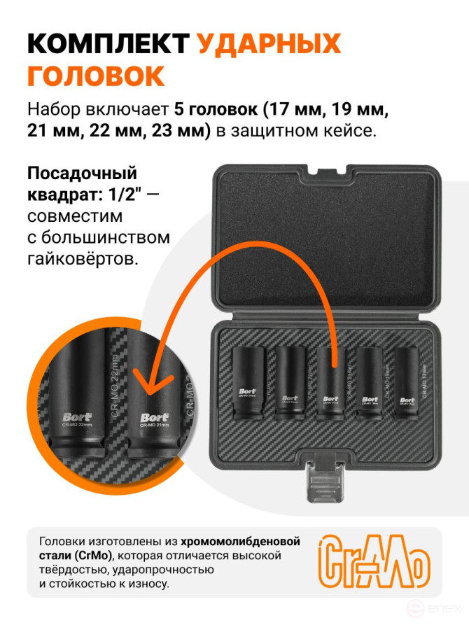 Набор ручного инструмента BORT BTK-5M (Набор ударных головок)