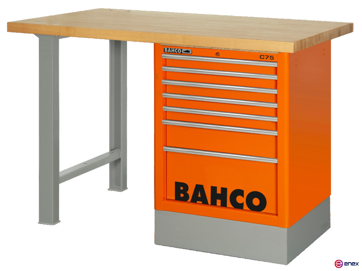 Heavy-duty workbench, wooden table top with 2 legs and 8 drawers in red 1800 mm x 750 mm x 1030 mm