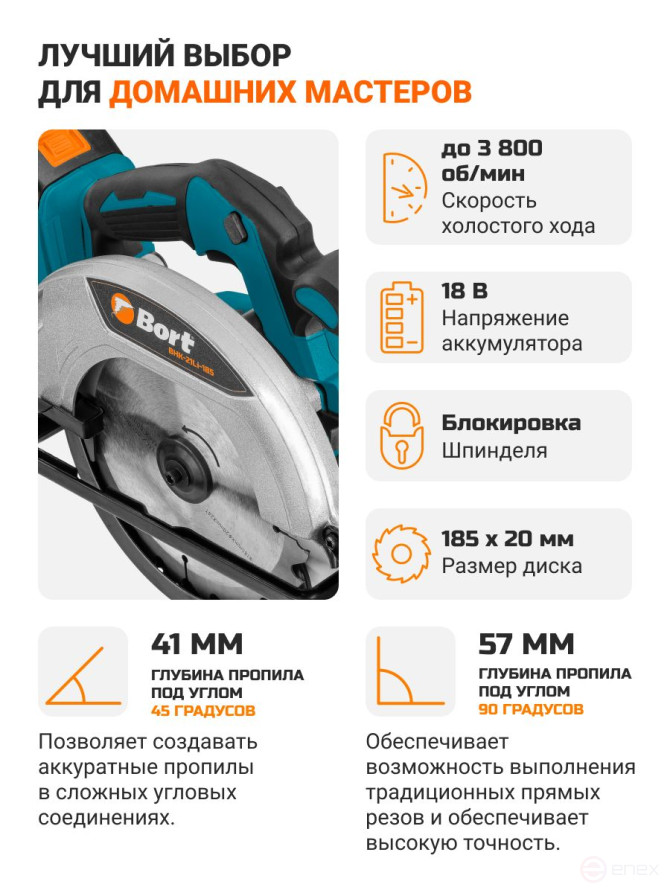 Circular cordless saw BORT BHK-21Li-185 (2*3.0 Ah + battery)