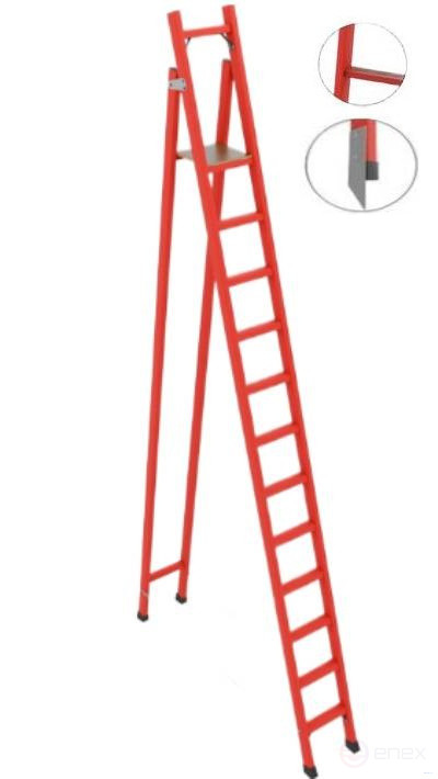 SSD-3.0ATM with symmetrical support dielectric fiberglass stepladder Telecom abrasive coating of steps, metal ends (Soft ground), h=4000mm, h of the working platform=3000mm, steps 12