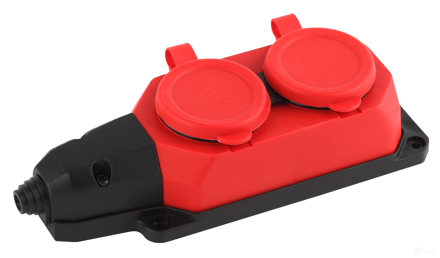 ERA K-2e-RED-IP44 rubber pad with grounding 2 sockets 16A IP44 red