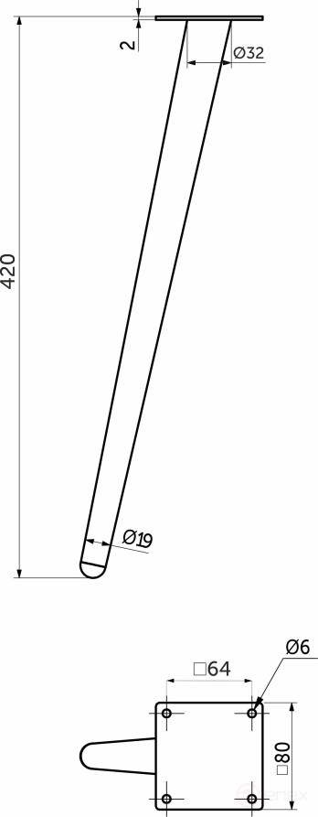 Опора меб. конусная h420 наклонная, черный AKS
