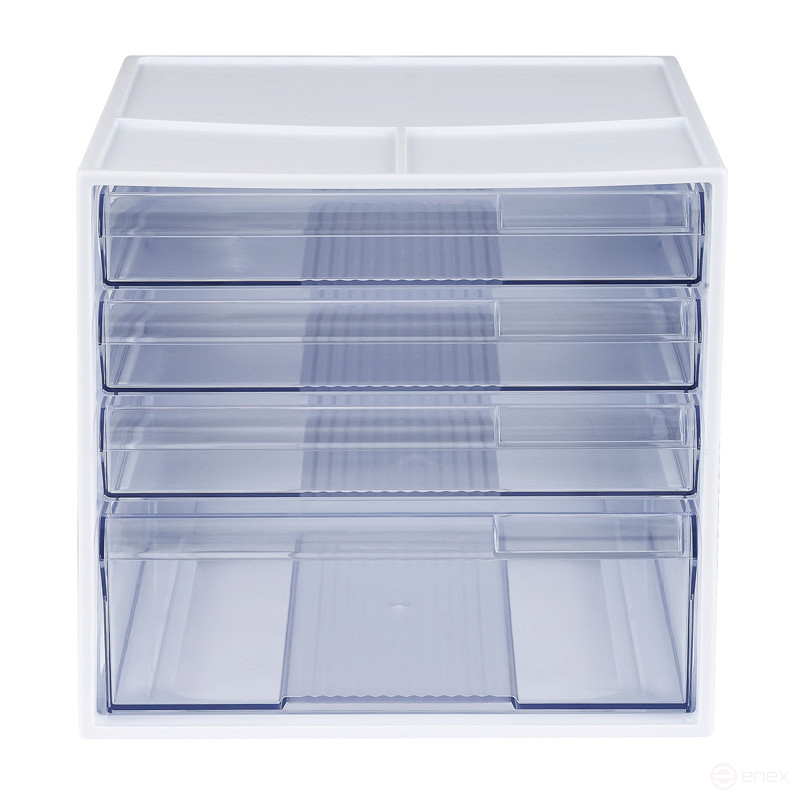 Block of 4 extendable STAMM trays, white body, transparent trays