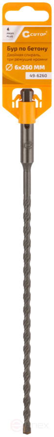 Бур по бетону CUTOP, Profi Plus - двойная спираль, три пылеотводящие кромки, 6 x 260 мм
