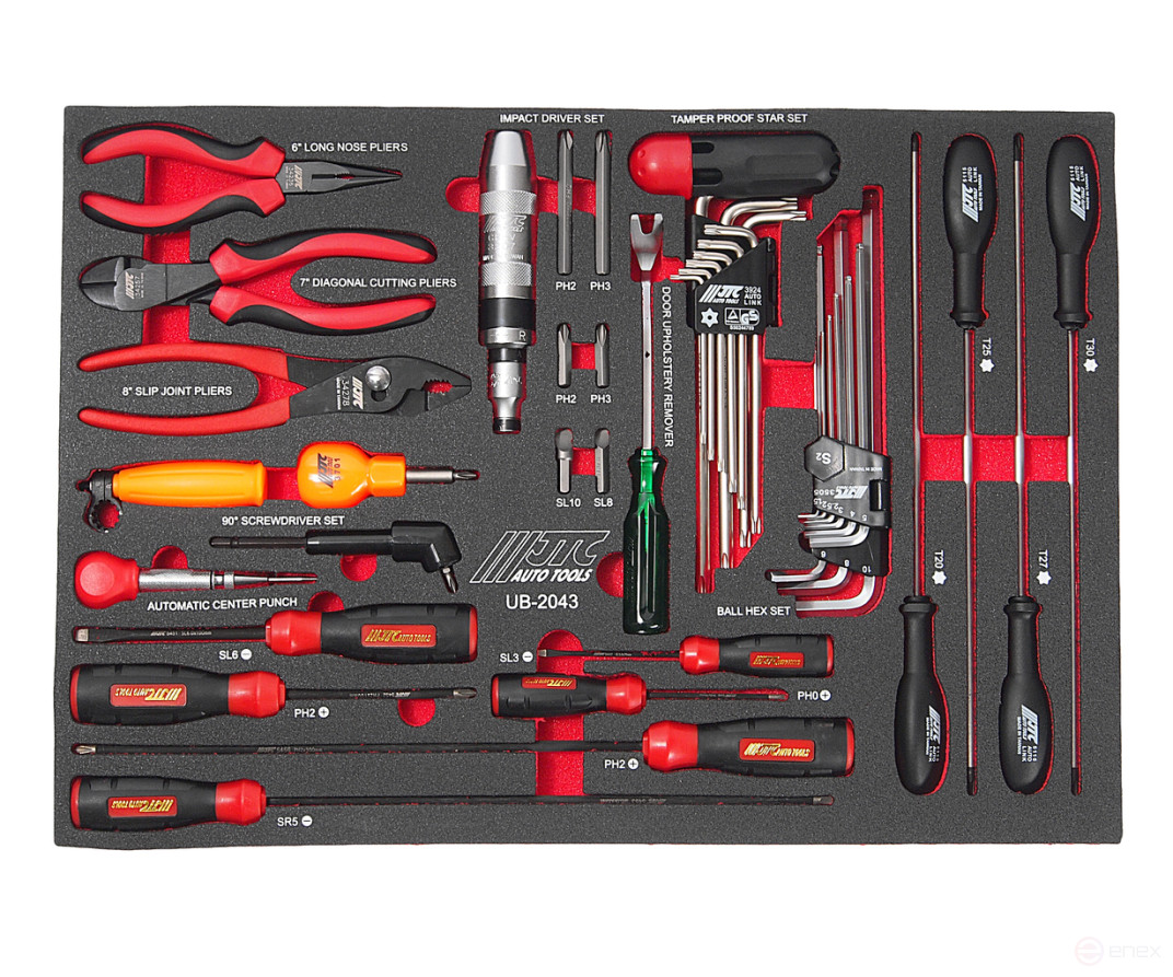 A set of 43 pieces of locksmith and assembly tools in the JTC base