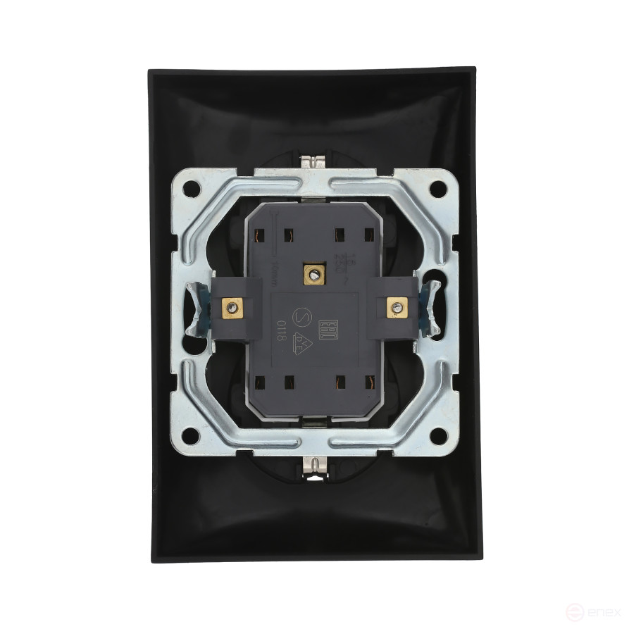 Double straight socket with S/c, with blinds (silver metallic) LK60