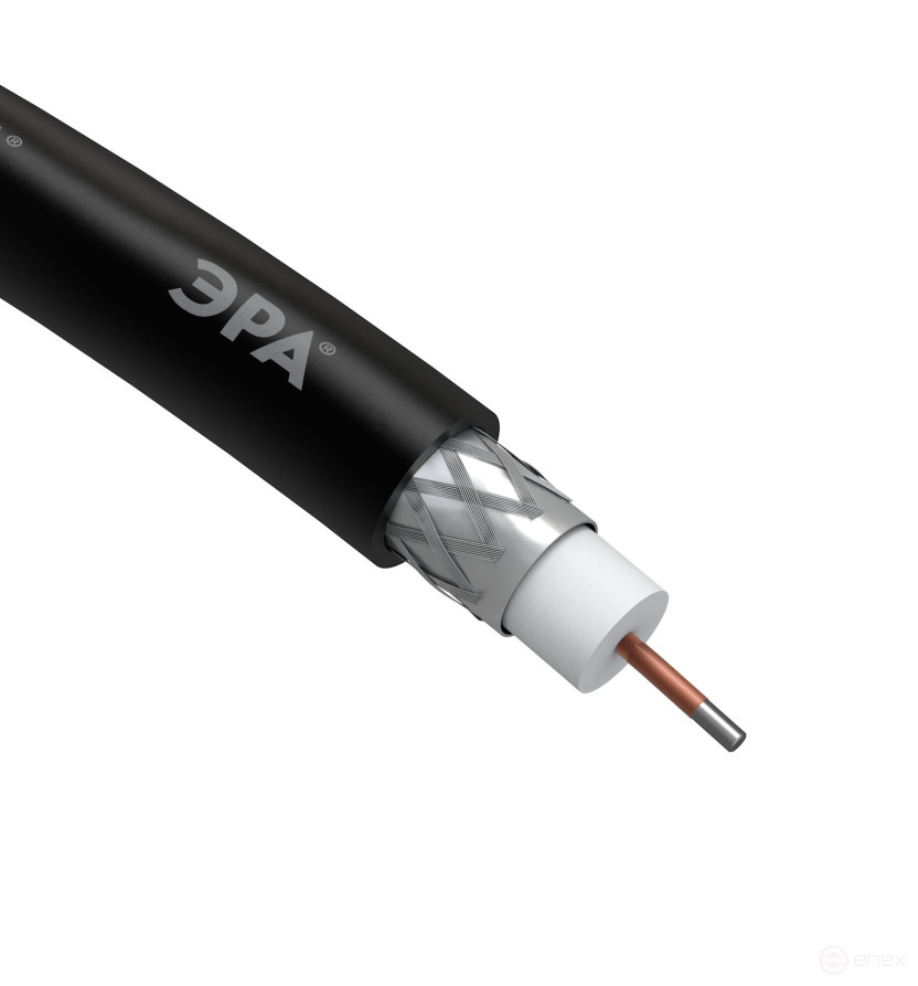 RL-64-PE100 ERA Coaxial Cable RG-6U, 75 Ohm, CCS/(64% Al braid), PE, color black, 100 m coil, SIMPLE