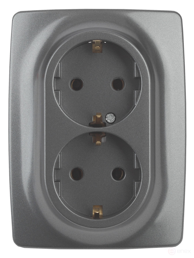 Розетка ЭРА Серия 12 12-2108-12 2X2P+E Schuko со шторками 16A-250В IP20 графит