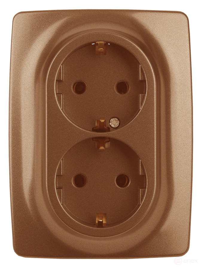 Розетка ЭРА Серия 12 12-2106-14 двойная с заземлением 2X2P+E Schuko 16A-250В IP20 медь