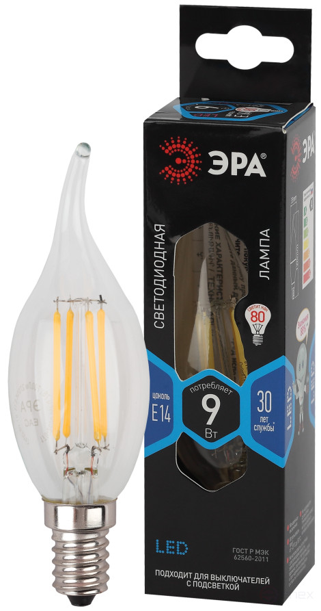LED ERA Lamp F-LED BXS-9W-840-E14 9W Filament candle in the wind Neutral white light E14