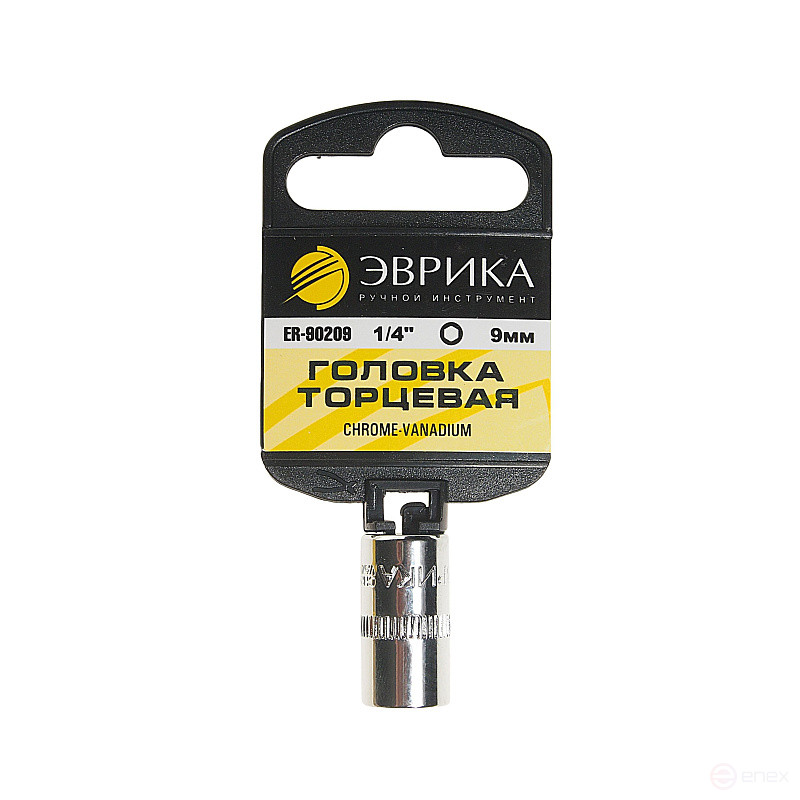 Головка торцевая 9мм 1/4" 6-гранная L=30мм (с держателем) ЭВРИКА ER-90209H 1/384