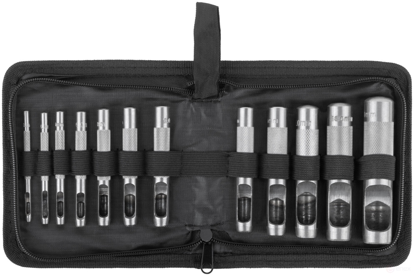 Пробойники для кожи, набор 12 шт. (отверстия 3-4-5-6-7-8-9-10-12-14-16-19 мм)