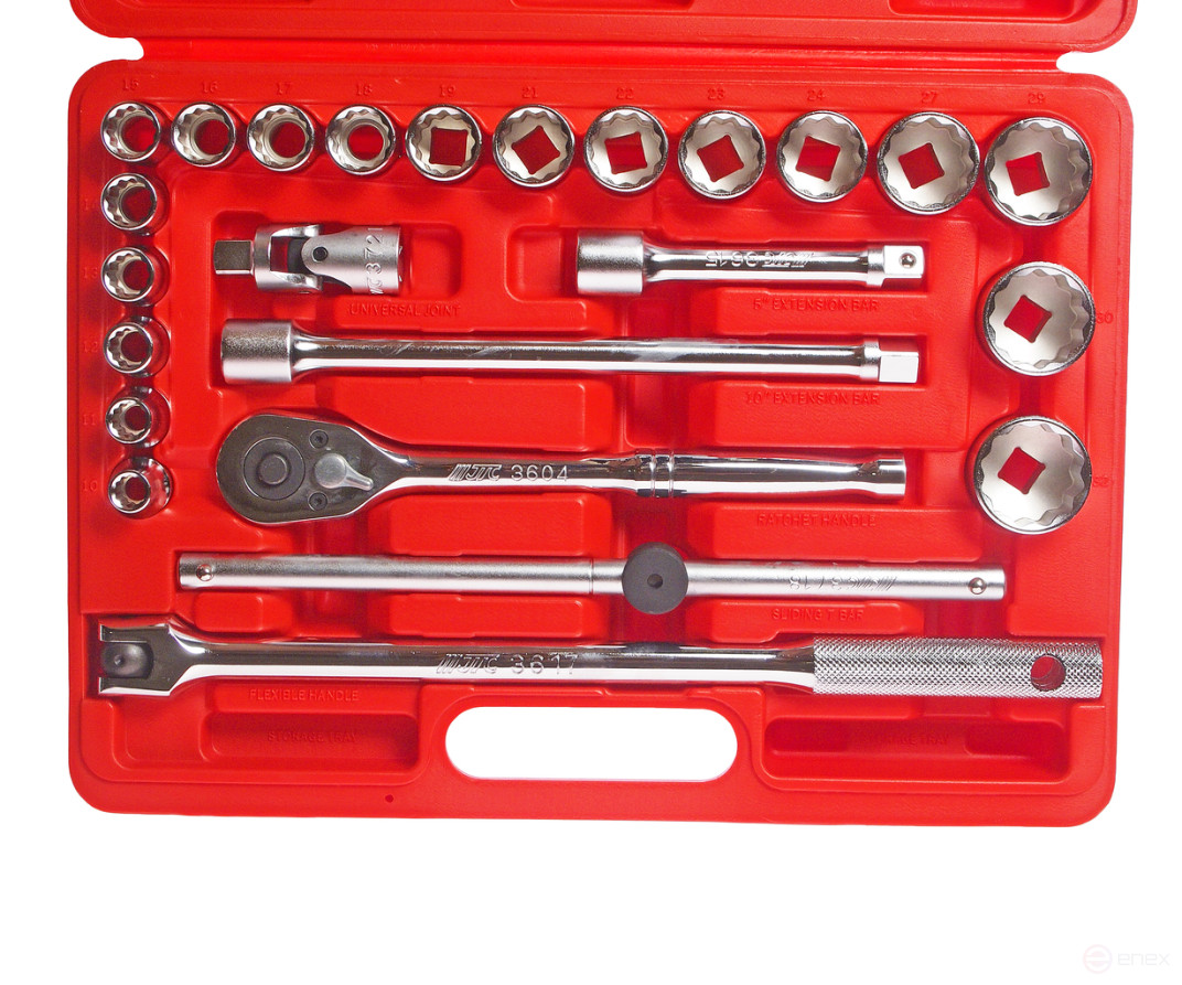 Set of 1/2" 12-sided end heads 10-32mm 24 pieces in a JTC case