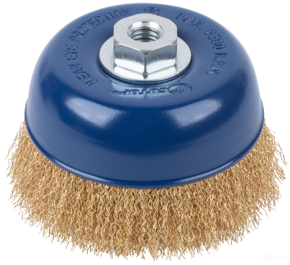 Щетка для УШМ, М14, тип "Чашка", латунированная витая проволока 0,3 мм, 125 мм, CUTOP Profi