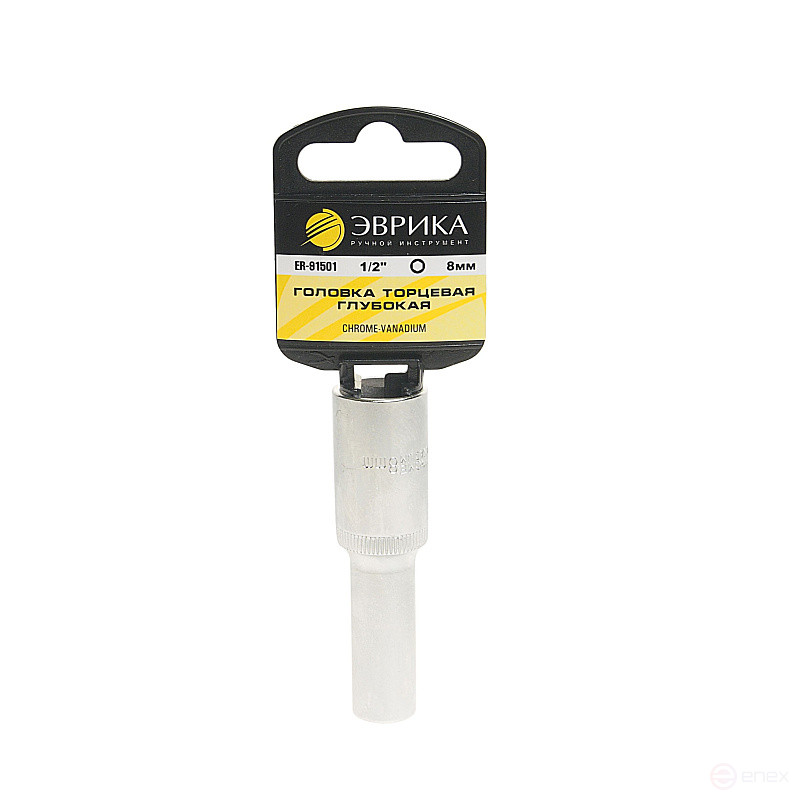 Головка торцевая 8мм 1/2" 6-гранная глубокая L=80мм (с держателем) ЭВРИКА ER-91501H 1/160