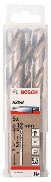 Свёрла по металлу HSS-G, DIN 338 12 x 101 x 151 mm, 2608595081