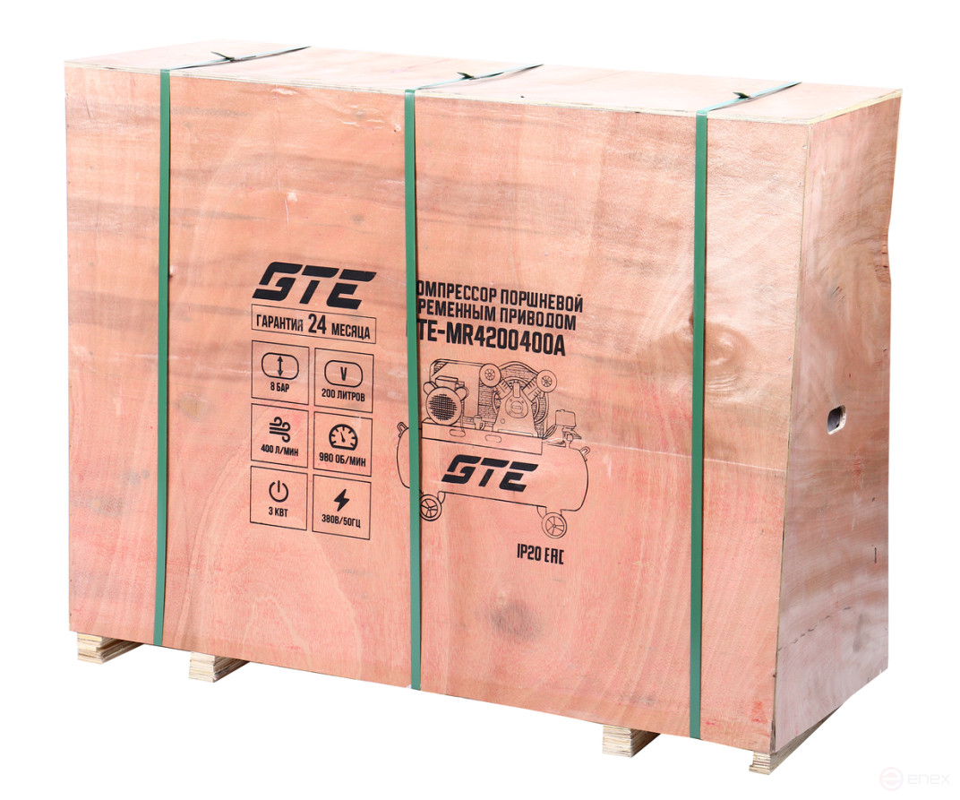 Pneumatic compressor 380V 3.0kW 8atm. 400L/min. receiver-200L piston belt GTE