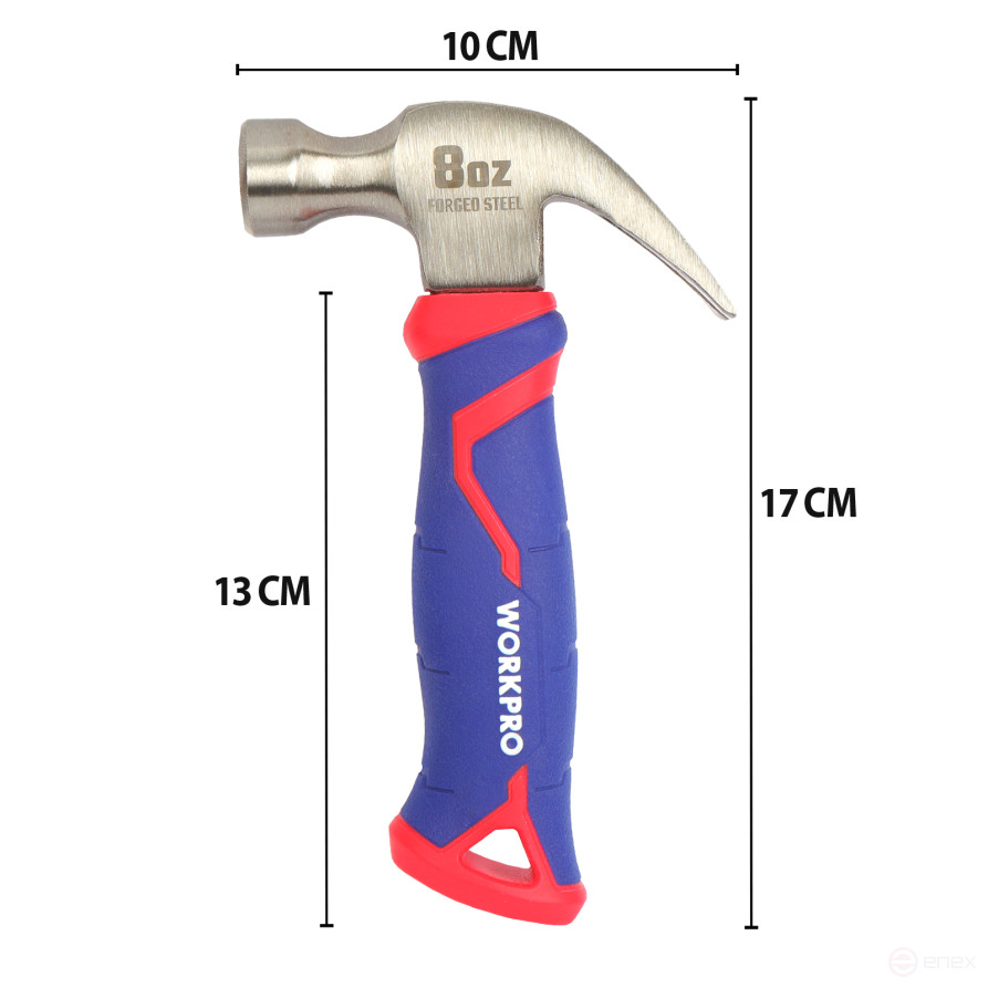 Carpentry Hammer with fiberglass Handle 225g Short WP241008 WORKPRO