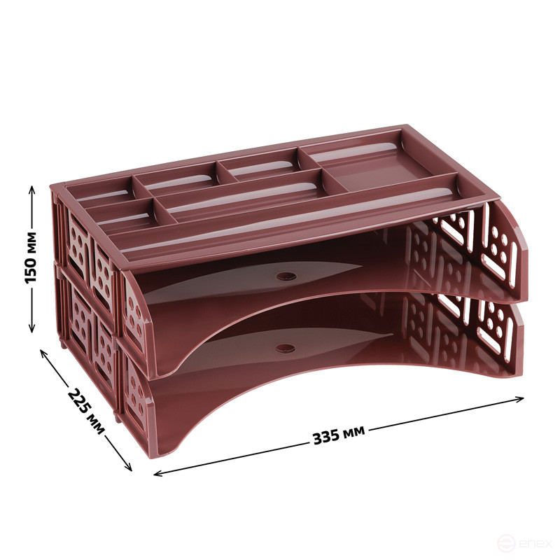 Лоток для бумаг горизонтальный СТАММ "Field", набор 2шт. + органайзер, бордовый Agra