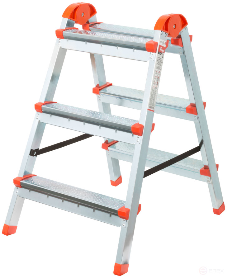 Double-sided steel ladder, 3 steps, H=67.5 cm, weight 4.0 kg