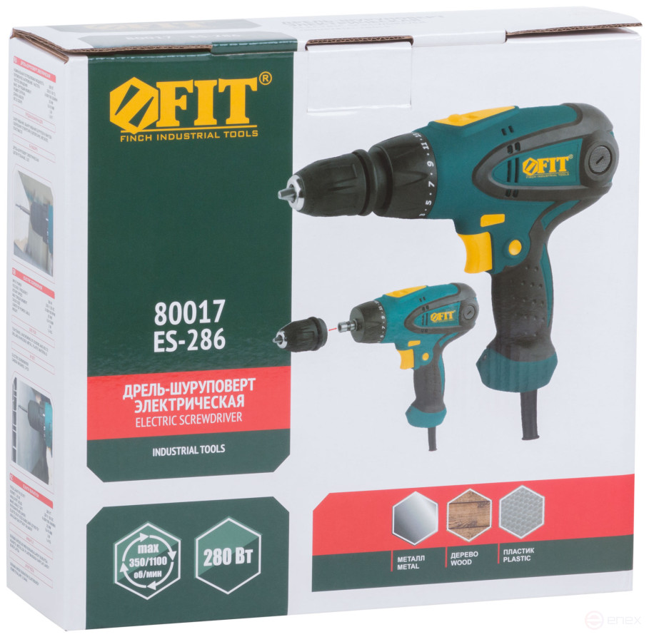 Electric drill-Screwdriver 280 W; 0-350/1100 rpm; BzP 10 mm; cut. incl.; 25 Nm; BS brushes; 1,4 kg; box