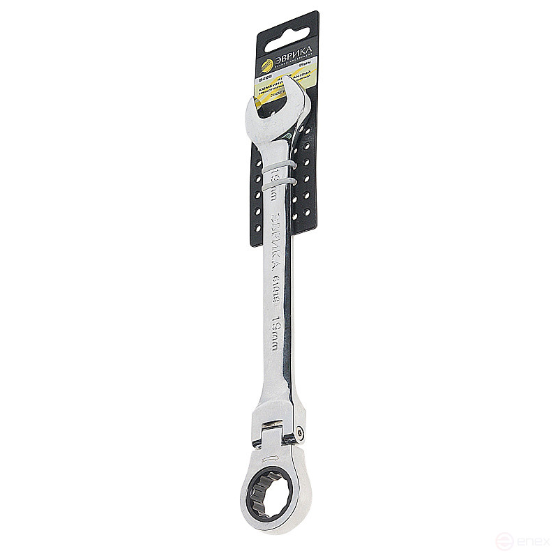 Ключ комбинированный 19мм ER-61019H трещоточный шарнирный (на держателе) ЭВРИКА /1/5/100