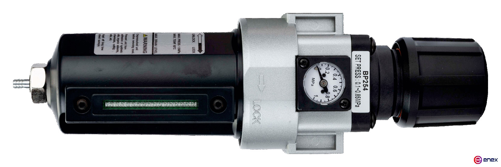 Filter and reducer with pressure gauge