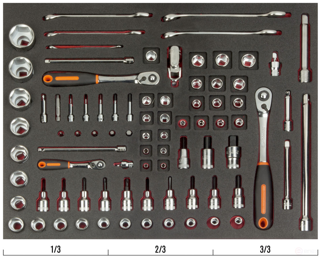Fit&Go Set of 1/4" + 1/2" socket heads and combination keys in a box, 83 items