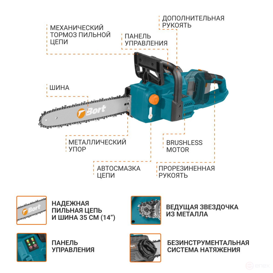 Пила цепная аккумуляторная BORT BKS-4014 (без АКБ и ЗУ)