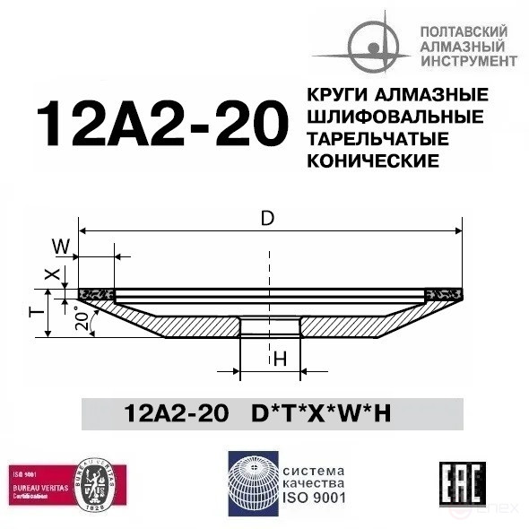 Алмазный круг 12А2-20 125х16х2х10х32 125/100 БАЗИС АС4 В2-01