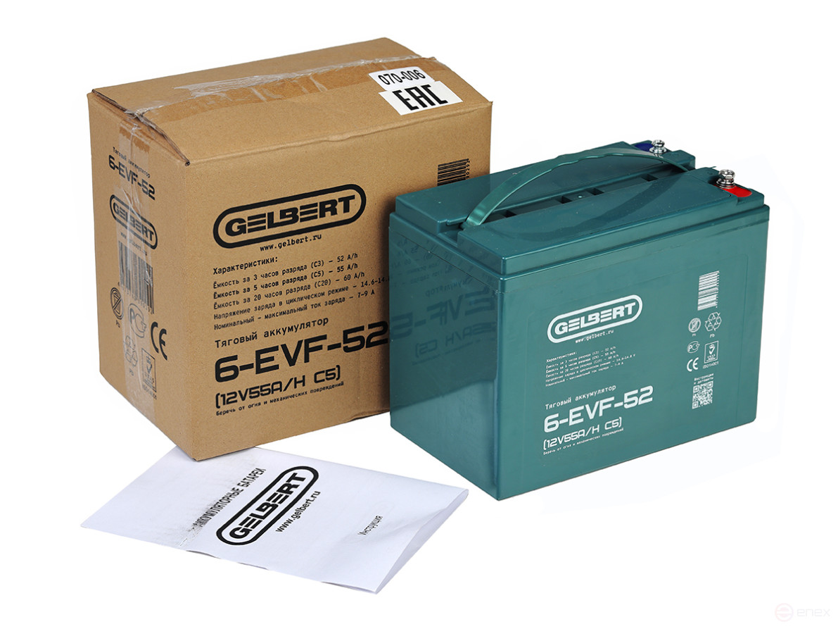 Тяговый аккумулятор Gelbert 6-EVF-52 (12V55A/H C5)