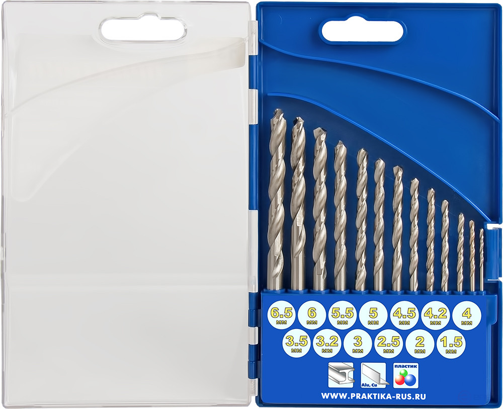 A set of drills for metal PRACTICE "Profi" 13 pcs. 1,5-6,5 + 3,2 , 4.2mm PRO cassette (640-278)