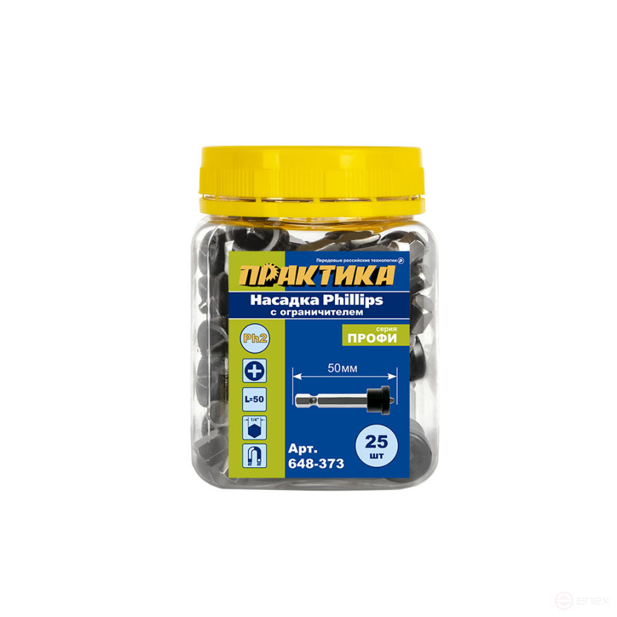 Screwdriver bit PRACTICE "Profi" PH-2 x 50mm for giprok, with limiter (25 pcs), jar (648-373)