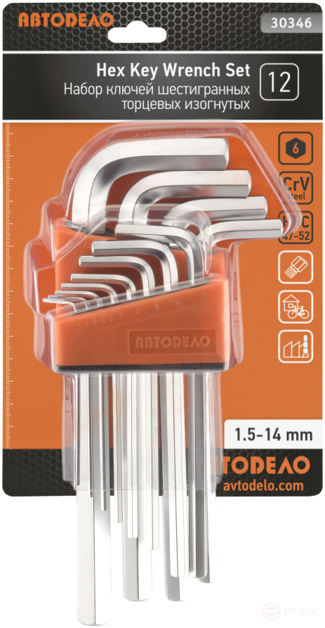 Набор Г-обр. шестигр. 12ч (1,5-14мм; CR-V) АвтоDело 30346