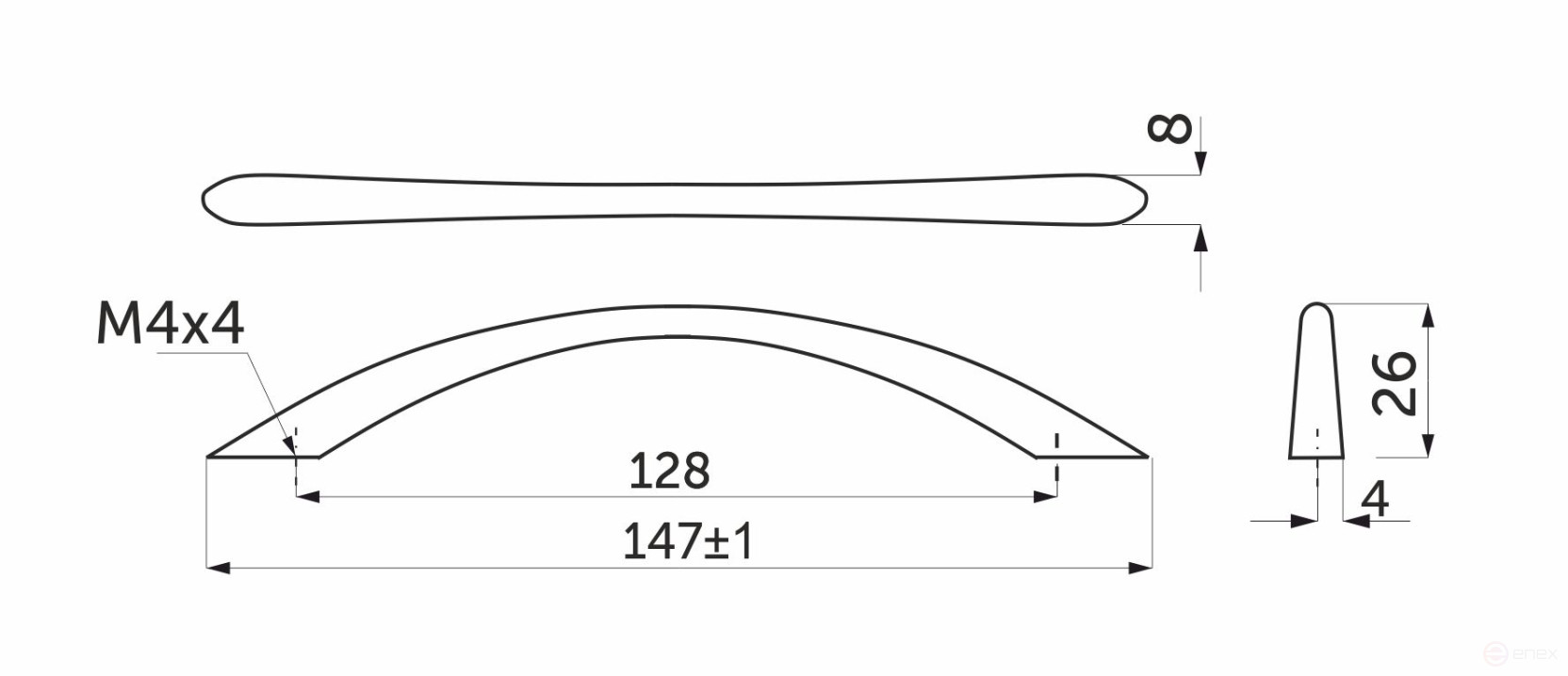 Ручка меб. скоба мет. UP81 128 черный матовый, АKS