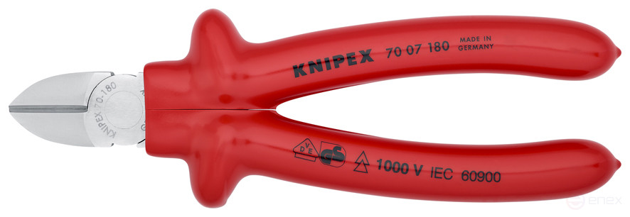 Бокорезы VDE, рез: провол. мягк. Ø 4 мм, средн. Ø 3 мм, твёрд. Ø 2.5 мм, L-180 мм,, 62 HRC, хром, 1-к ручки