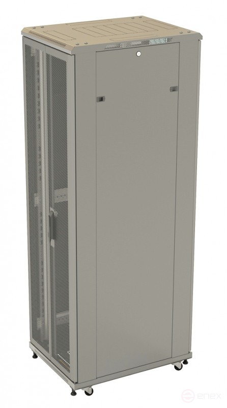 TTB-3266-DD-RAL7035 Шкаф напольный 19-дюймовый, 32U, 1610x600х600 мм (ВхШхГ), передняя и задняя распашные перфорированные двери (75%), ручка с замком, крыша нового типа, цвет серый (RAL 7035) (разобранный)