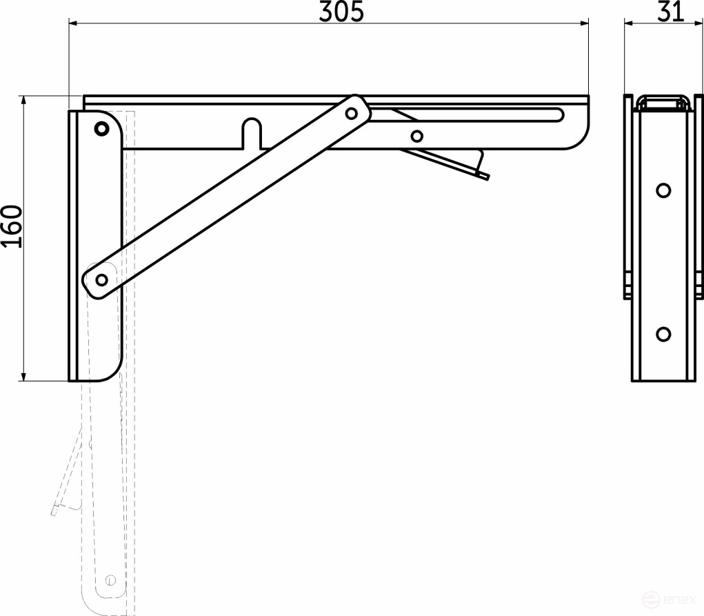 Folding shelf holder 300 white AKS (Model 1)