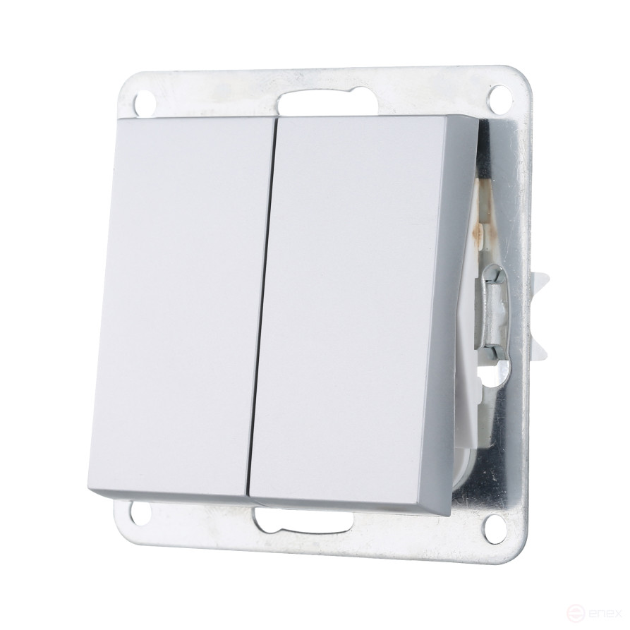 Переключатель 2-кл., с двух мест (схема 6+6) 16 A, 250 B (серебристый металлик) LK80