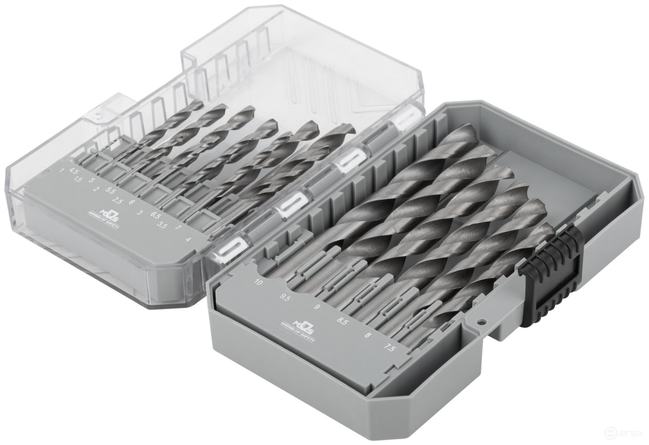 Set of HSS metal drills, 118° sharpening angle, layer. case, 19 pcs. (1-10mm, through 0.5mm)