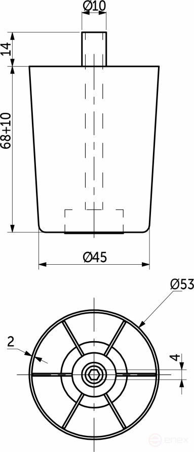 Опора меб. пласт. WPJA-22 h68 регул. черный AKS
