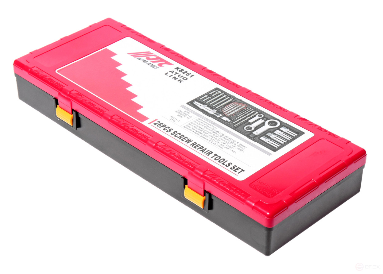 Набор инструментов для демонтажа крепежных элементов с поврежденной резьбой 26 предметов в кейсе JTC