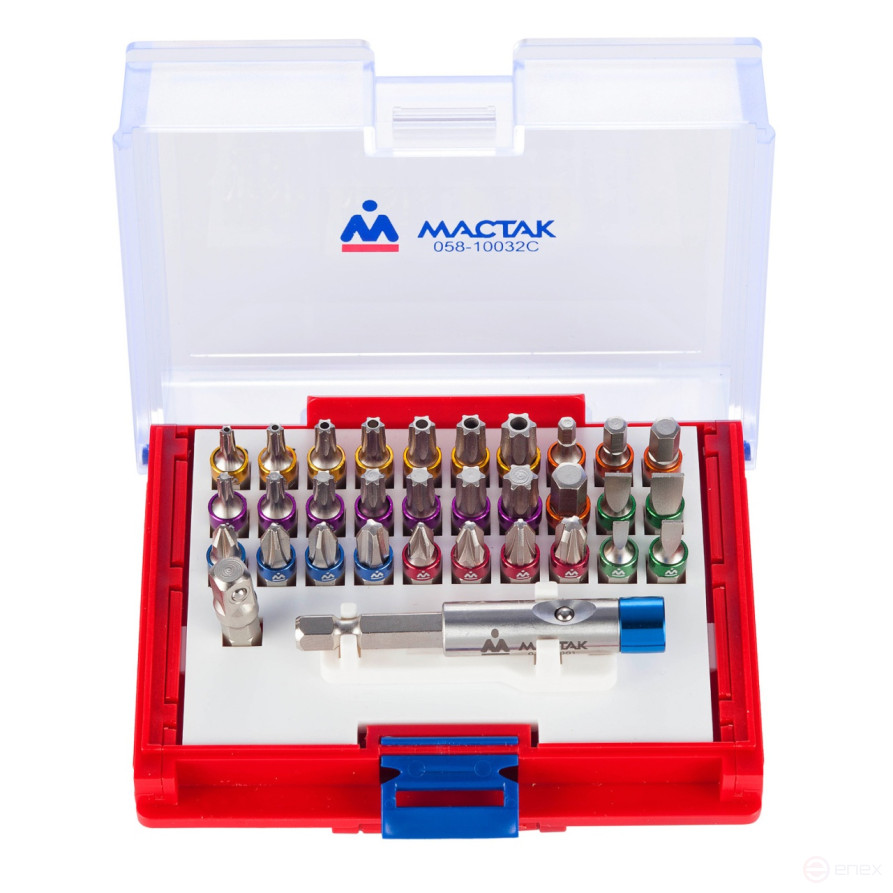 Набор вставок (бит) 1/4", PH, PZ, Hex, Torx, Slotted, 32 предмета МАСТАК 058-10032C