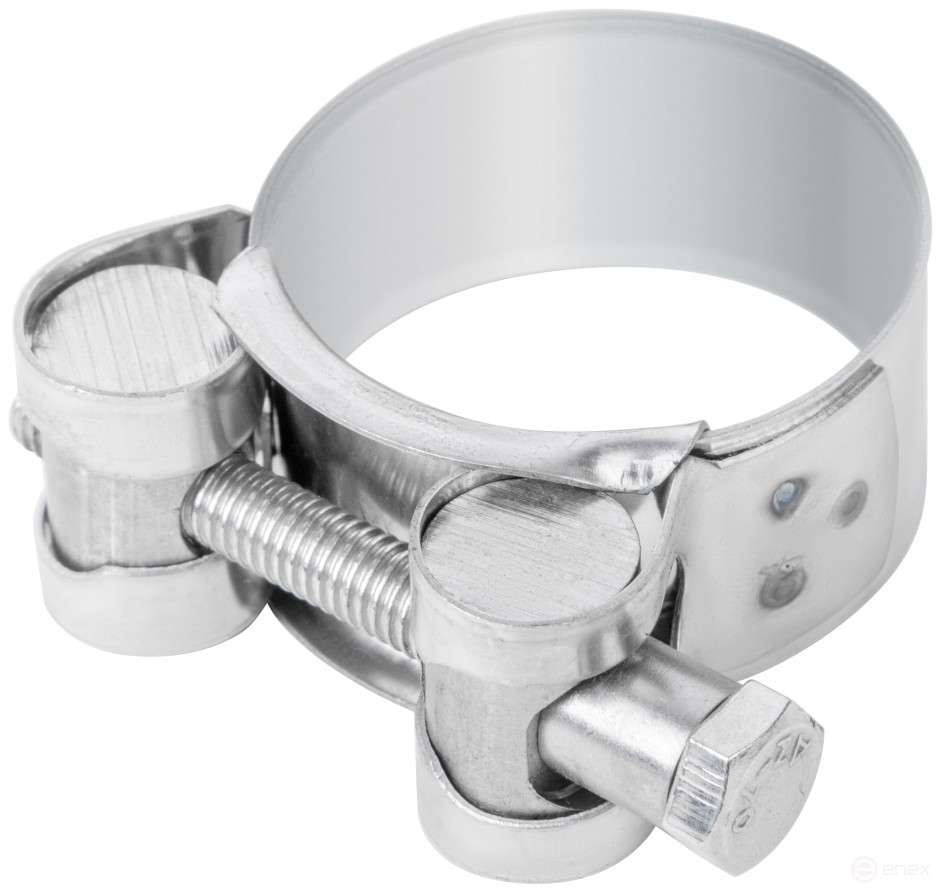 The clamp is a crimping power hinge, stainless steel.steel 32-35 mm