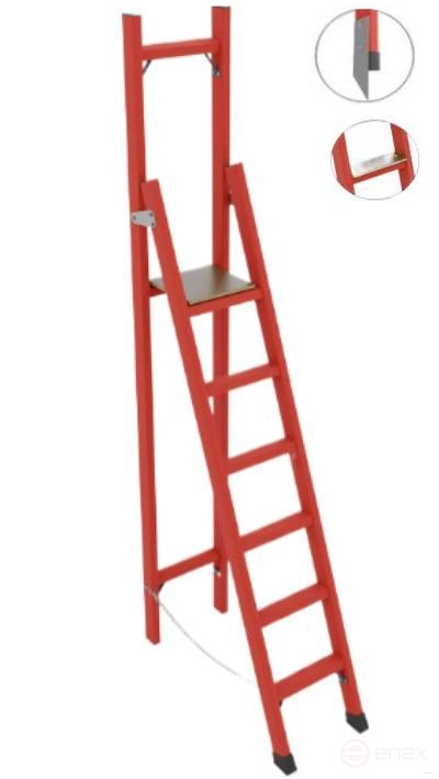 SSV-2,4TSHM fiberglass stepladder with vertical support, Telecom, wide steps, metal ends (Soft ground), h=2620mm, h of the working platform=1500mm, steps.6