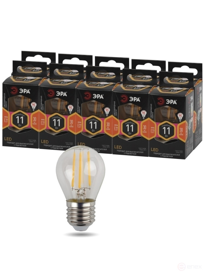 LED Lamp ERA F-LED P45-11W-827-E27 11W Filament Ball Warm White Light E27